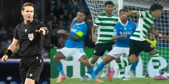 La moviola di Napoli-Sporting: Makkelie in linea. Rigore su Araujo, il contatto c'è