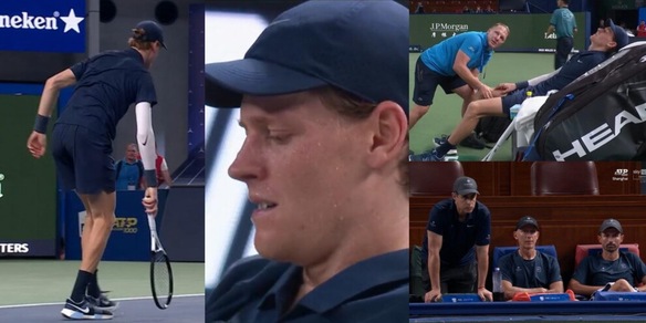 Sinner provato a Shanghai, si ritira: esce dal campo zoppicando e appoggiato alla racchetta