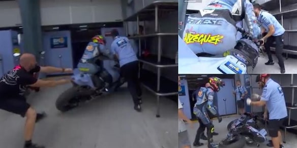 Aldeguer centra un mobile nel box con la moto. Il commento in tv: "Sai quante volte sono caduto così?"