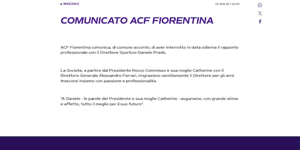 Ufficiale: Fiorentina, via Pradé
