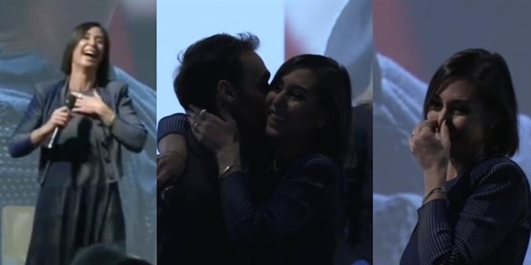 Flavia Pennetta e l'imprevisto sul palco: Fabio Fognini la sorprende e lei reagisce così