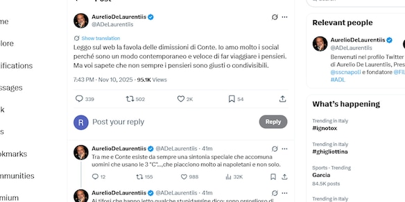 De Laurentiis sottolinea sui social: "Dimissioni Conte una favola"