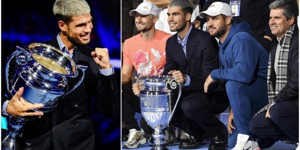 Alcaraz alza al cielo la coppa da numero uno prima della partita di Sinner: poi foto con la famiglia