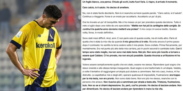 Caldara si ritira e lascia il calcio: "Ho deciso dopo una visita, uno specialista mi ha detto..."