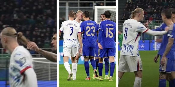 Codino tirato, dito puntato, provocazioni e testa a testa: la folle partita (virale) di Haaland e Mancini