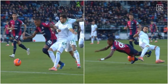 Celik espulso in Cagliari-Roma per un fallo su Folorunsho: la fotosequenza