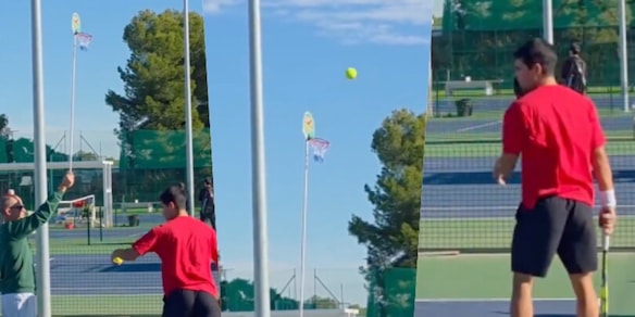 Lo strano allenamento di Alcaraz sul servizio, con un mini canestro: ecco il motivo