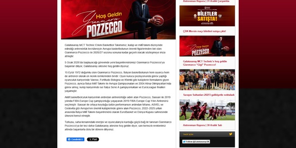 Ufficiale: Pozzecco nuovo coach del Galatasaray