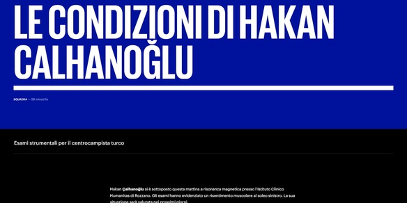 Inter: Calhanoglu, ecco l'esito della risonanza magnetica