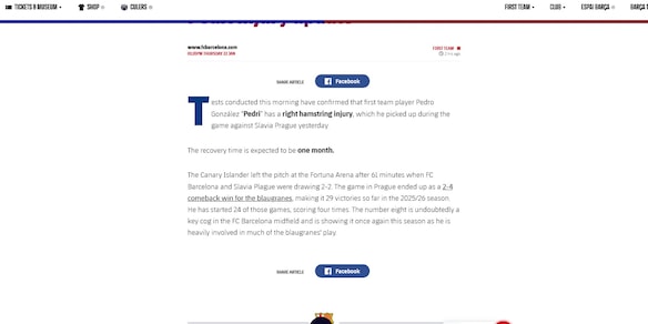 Barca, stop per il centrocampista Pedri