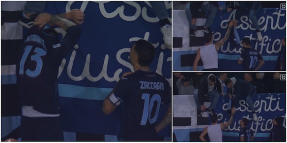 Romagnoli e la maglia regalata ai tifosi della Lazio prima dell'addio