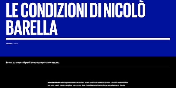 Inter, Barella: lieve risentimento al muscolo psoas della coscia destra