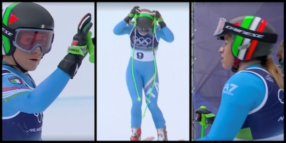 Spavento per Sofia Goggia, caduta senza conseguenze: la rabbia e il gesto verso le tribune