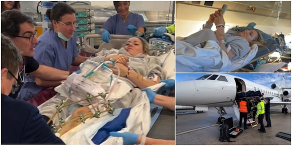 Vonn in barella in aereo: "La mia gamba è a pezzi, ma finalmente sono a casa"