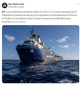 Sea Watch 5, 'Tribunale di Catania ha sospeso il fermo'