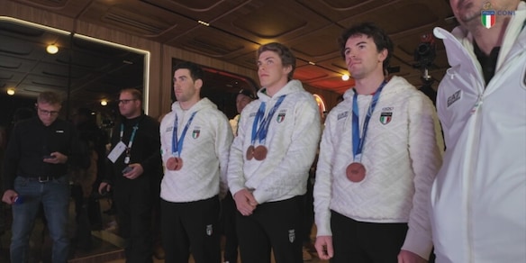 Pellegrino, Barp e Carollo festeggiati a Casa Italia Cortina