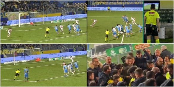 Bufera Rocchi a Carrara: contestato in tribuna dopo un rigore fatto ripetere al 94' al Catanzaro