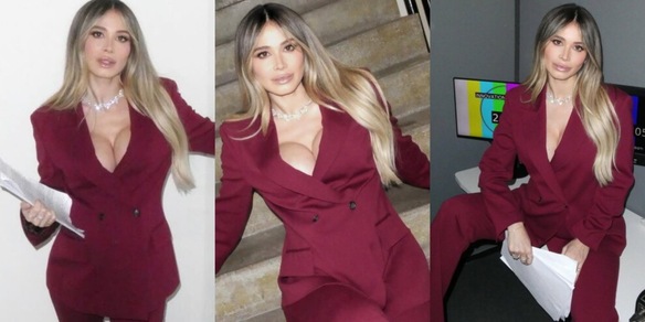 Diletta Leotta ammalia tutti per il derby di Milano: il suo completo bordeaux fa il pieno di like