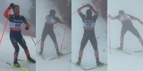 Beve durante la gara e arriva ubriaco al traguardo: lo sciatore pazzo in Coppa del Mondo diventa virale sui social