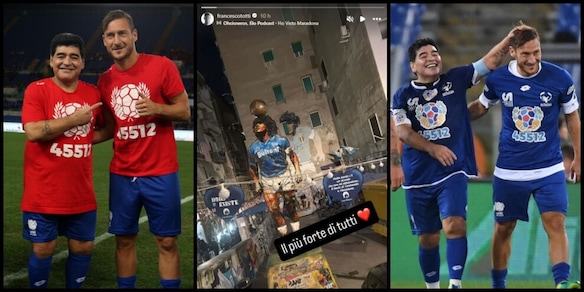 Totti a Napoli nella notte, omaggio a Diego: "Il più forte di tutti"