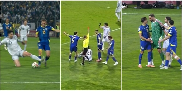 Bastoni, che follia: lascia l'Italia in 10! Espulsione diretta per il fallaccio a Memic. E Donnarumma accende la rissa