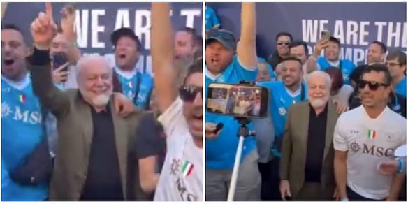 De Laurentiis incontenibile a Los Angeles: salta con i tifosi durante lo sfottò alla Juve