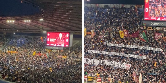 Il duro striscione della Curva Sud dopo la bufera tra Gasperini e Ranieri: "La Roma è una cosa seria". E durante le formazioni...