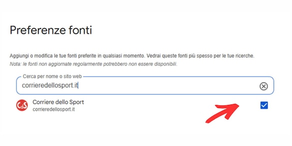 Aggiungi Corrieredellosport.it alle tue "Fonti Preferite" di Google