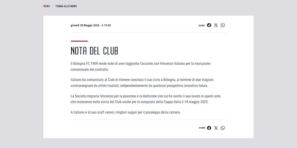 Ufficiale: Bologna-Italiano, è addio