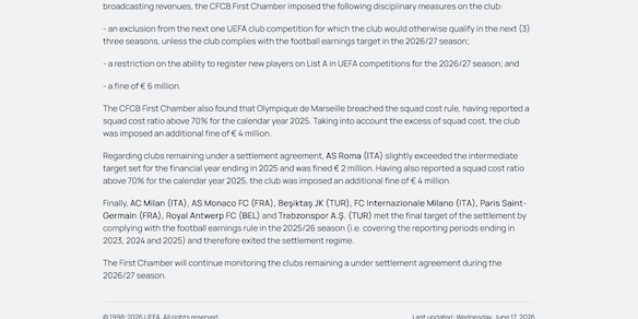 Roma multata dalla Uefa, superati due parametri del Settlement Agreement