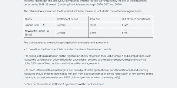 Juventus, sanzione dall'Uefa: fino a 20 milioni di multa e settlement agreement