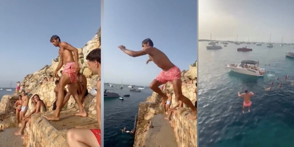 Cobolli spericolato in vacanza: il tuffo dalla scogliera è da brividi