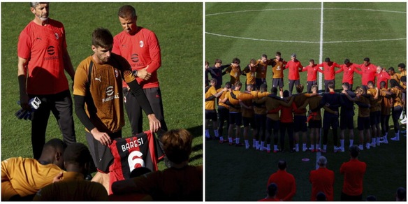 Tutti in cerchio dopo l'allenamento: il Milan ricorda Franco Baresi