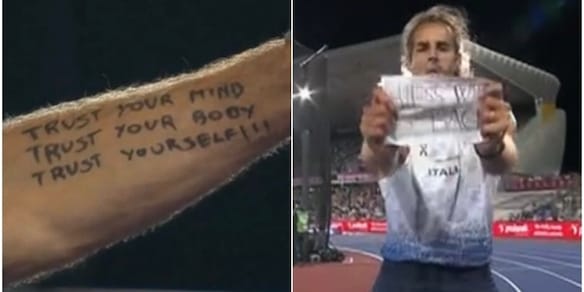 Quella scritta sul braccio e il messaggio sulla pettorina che dicono tutto: la magica notte di Tamberi