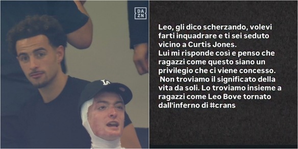 Crans Montana, Leonardo Bove a San Siro davanti a Curtis Jones: e sui social scherza. L’audio con il direttore Ivan Zazzaroni
