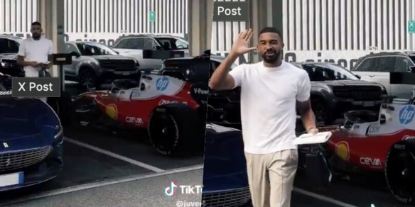 Una Ferrari SF-26 nel parcheggio della Juve ma... i calciatori fanno finta di niente