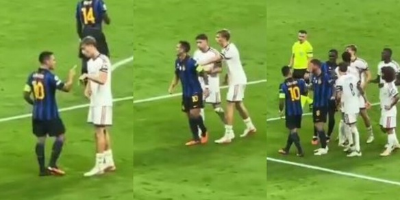 Il dito puntato in faccia, poi lo spintone alle spalle: lo scontro in campo tra Lautaro e Huijsen da un'altra angolazione