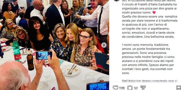 La premier a sorpresa alla festa dei Nonni di FdI alla Garbatella a Roma