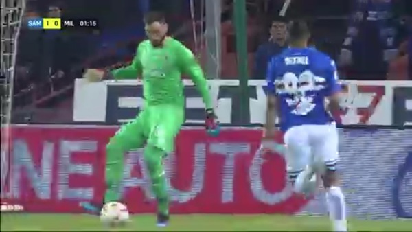 Donnarumma, papera clamorosa durante Sampdoria-Milan