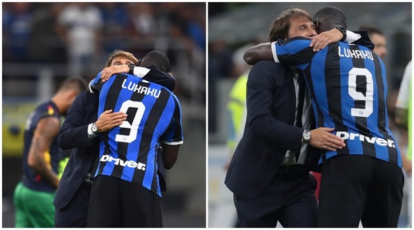 Inter-Lecce, l'abbraccio tra Conte e Lukaku