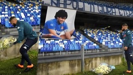 Maradona, il mazzo di fiori di Insigne sotto la curva