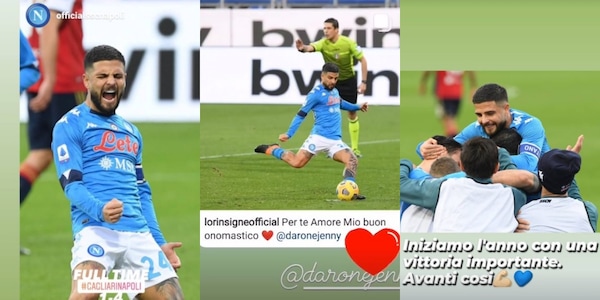 Napoli, Insigne raggiunge Careca e dedica il gol alla moglie