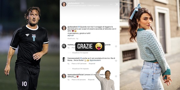 Giulia Salemi ringrazia Totti. Cosa ha scritto l'ex giallorosso?