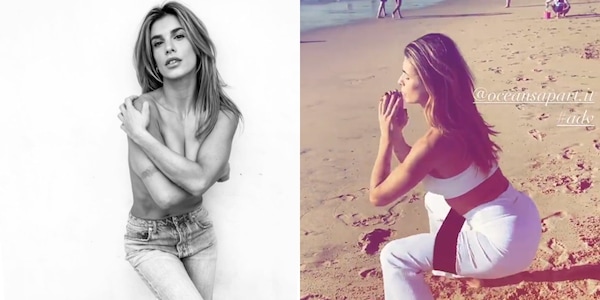 Elisabetta Canalis, il buongiorno senza maglietta e poi l'allenamento in spiaggia