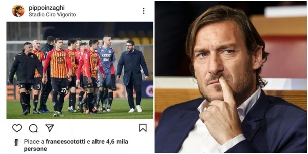 Inzaghi elogia il Benevento che ferma la Roma: Totti mette il like