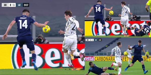 Juve-Lazio: il mani di Hoedt in area