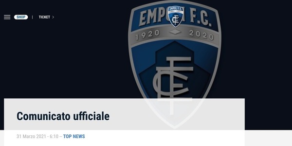 Serie B, Empoli: l'Asl ha disposto la sospensione delle attività