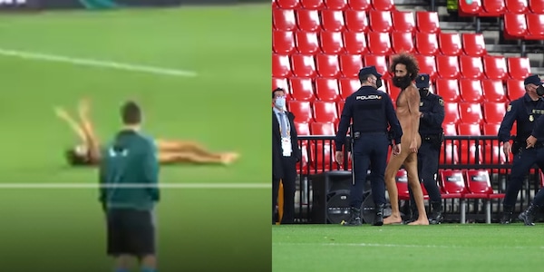 L'invasione di campo durante Granada-Manchester United. L'uomo è nudo!