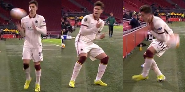 Ajax-Roma, l'assurda pallonata del raccattapalle a Calafiori!