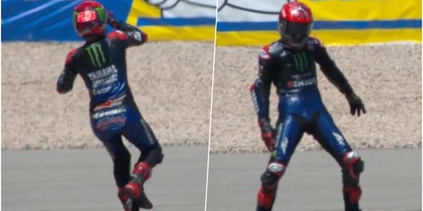 Quartararo esulta come Cristiano Ronaldo per la vittoria in MotoGp FOTO